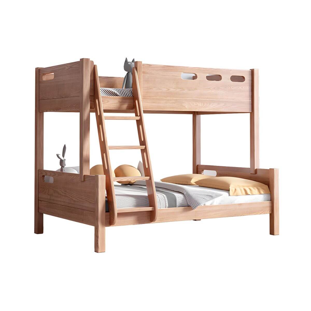 Modern Pine Kids Bed with Bookcase and Built-In Ladder