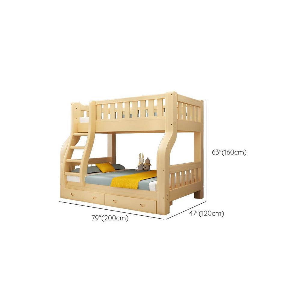 Modern Pine Kids Bunk Bed with Detachable Guardrails in Natural Finish Dimensions