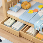 Modern Pine Kids Bunk Bed with Mattress and Bookcase - Natural Finish