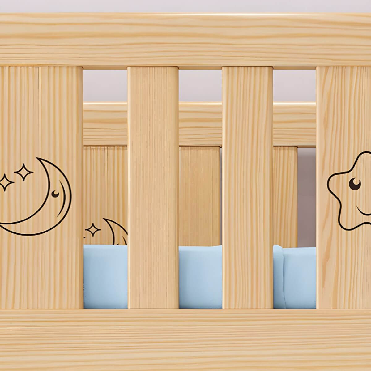 Modern Pine Kids Bunk Bed with Mattress and Bookcase - Natural Finish