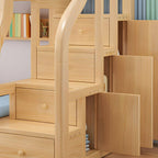 Modern Pine Kids Bunk Bed with Mattress and Bookcase - Natural Finish