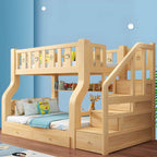 Modern Pine Kids Bunk Bed with Mattress and Bookcase - Natural Finish
