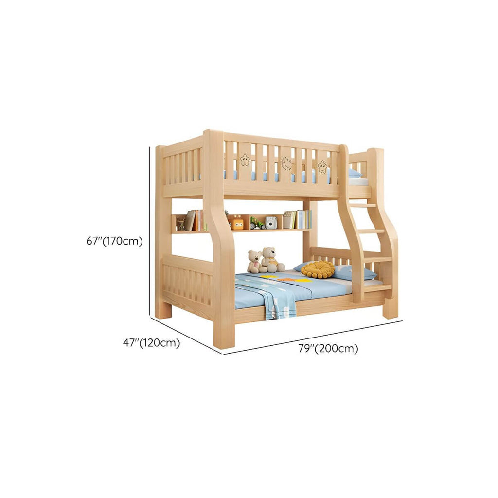 Modern Pine Kids Bunk Bed with Mattress and Bookcase - Natural Finish Dimensions