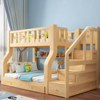 Modern Pine Kids Bunk Bed with Mattress and Bookcase - Natural Finish Main Product Image