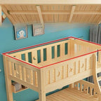 Modern Pine Wood Bunk Bed Set with Mattress, Natural Finish