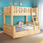 Modern Pine Wood Bunk Bed Set with Mattress, Natural Finish