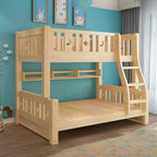 Modern Pine Wood Bunk Bed Set with Mattress, Natural Finish