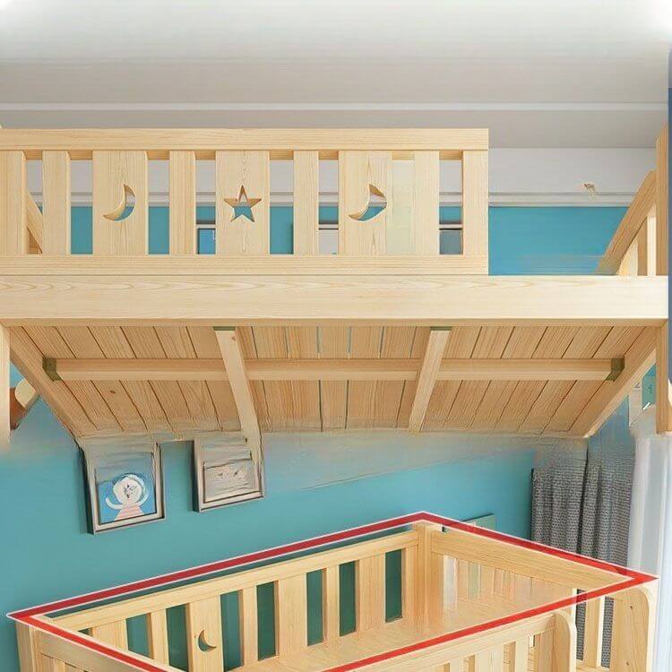 Modern Pine Wood Bunk Bed Set with Mattress, Natural Finish