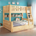Modern Pine Wood Bunk Bed Set with Mattress, Natural Finish