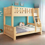 Modern Pine Wood Bunk Bed Set with Mattress, Natural Finish