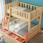 Modern Pine Wood Bunk Bed Set with Mattress, Natural Finish