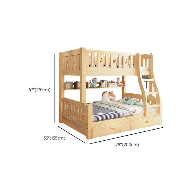 Modern Pine Wood Bunk Bed Set with Mattress, Natural Finish Dimensions