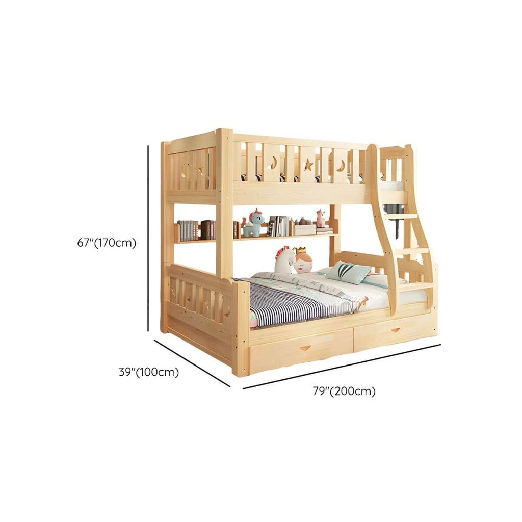 Modern Pine Wood Bunk Bed Set with Mattress, Natural Finish Dimensions