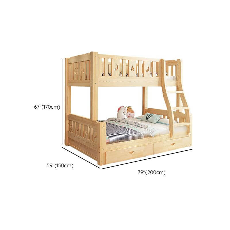 Modern Pine Wood Bunk Bed Set with Mattress, Natural Finish Dimensions