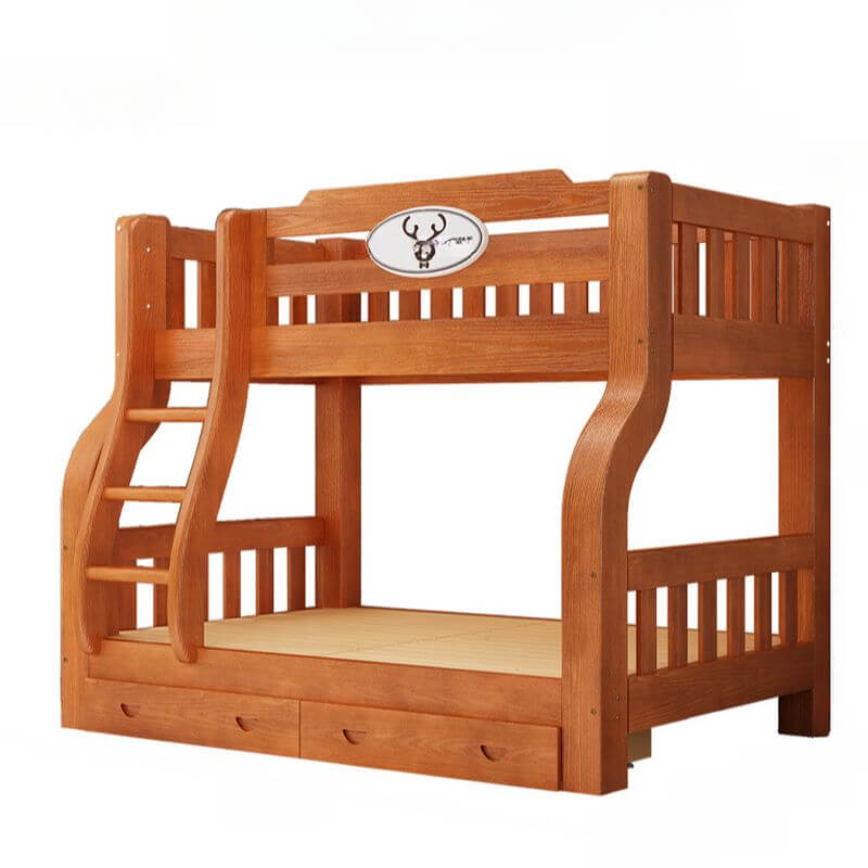 Modern Pine Wood Bunk Bed With Ladder And Storage
