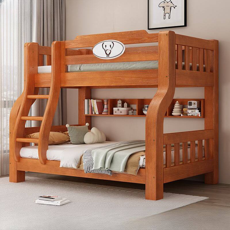 Modern Pine Wood Bunk Bed With Ladder And Storage