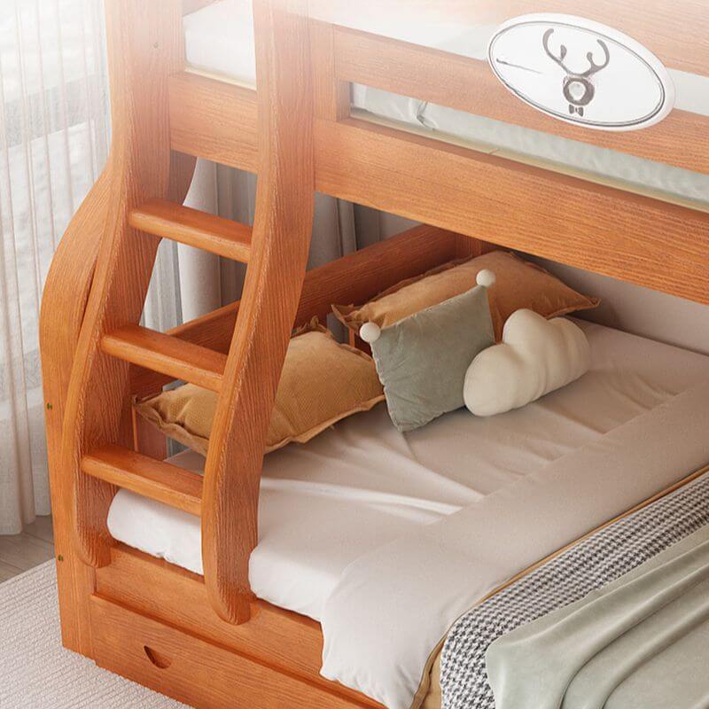 Modern Pine Wood Bunk Bed With Ladder And Storage