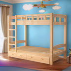 Modern Pine Wood Bunk Bed with Ladder & Guardrails