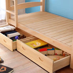 Modern Pine Wood Bunk Bed with Ladder & Guardrails