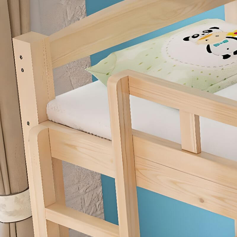 Modern Pine Wood Bunk Bed with Ladder & Guardrails