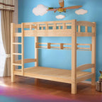 Modern Pine Wood Bunk Bed with Ladder & Guardrails