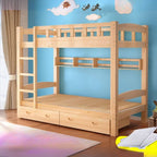 Modern Pine Wood Bunk Bed with Ladder & Guardrails