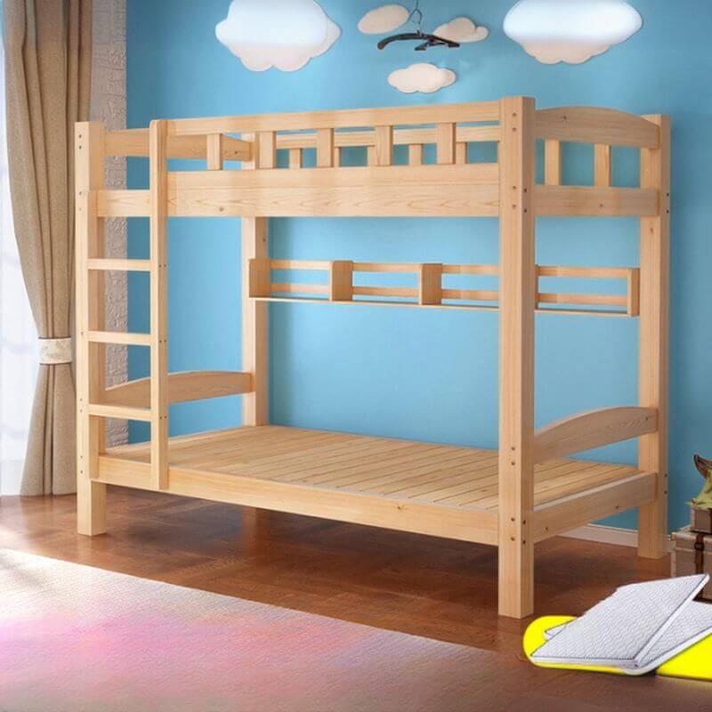 Modern Pine Wood Bunk Bed with Ladder & Guardrails