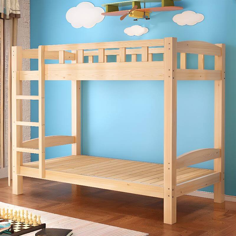 Modern Pine Wood Bunk Bed with Ladder & Guardrails Secondary image