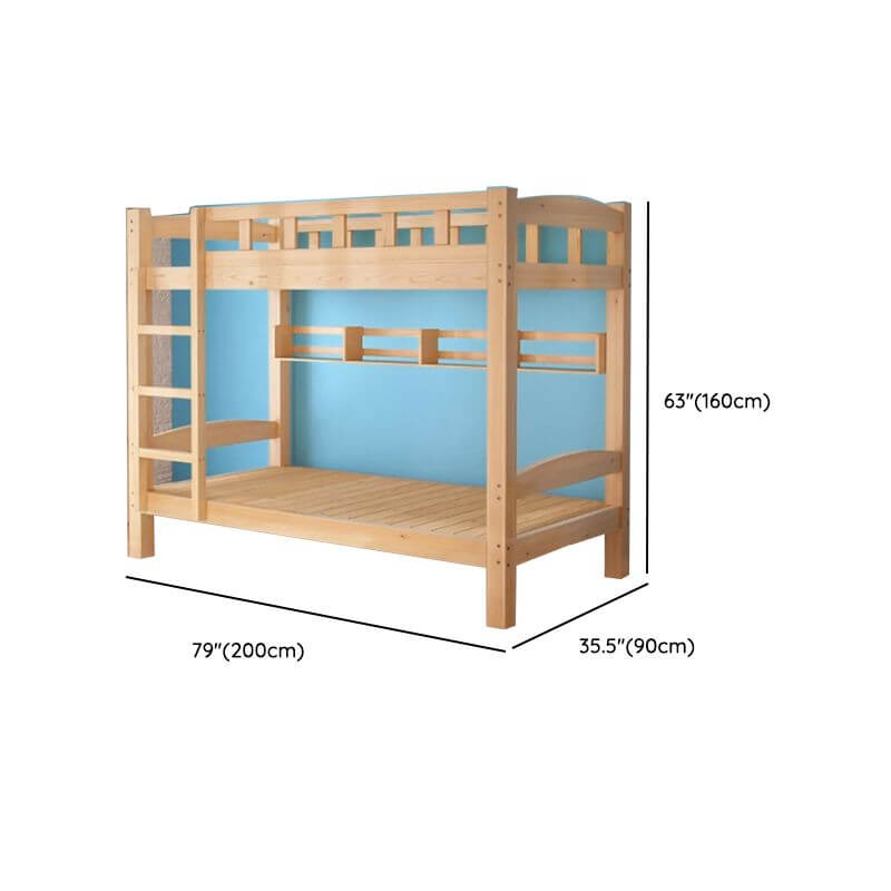 Modern Pine Wood Bunk Bed with Ladder & Guardrails Dimensions