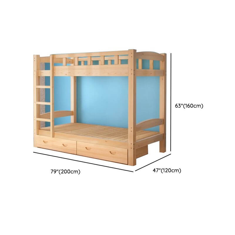 Modern Pine Wood Bunk Bed with Ladder & Guardrails Dimensions