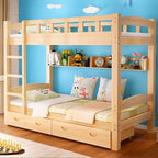 Modern Pine Wood Bunk Bed with Ladder & Guardrails Main Product Image