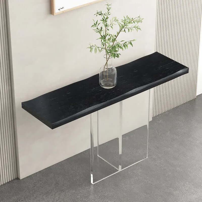 Modern Pine Wood Console Table With Acrylic Pedestal