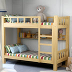 Modern Pine Wood Kids Bunk Bed with Storage Drawers in Natural Finish