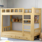 Modern Pine Wood Kids Bunk Bed with Storage Drawers in Natural Finish