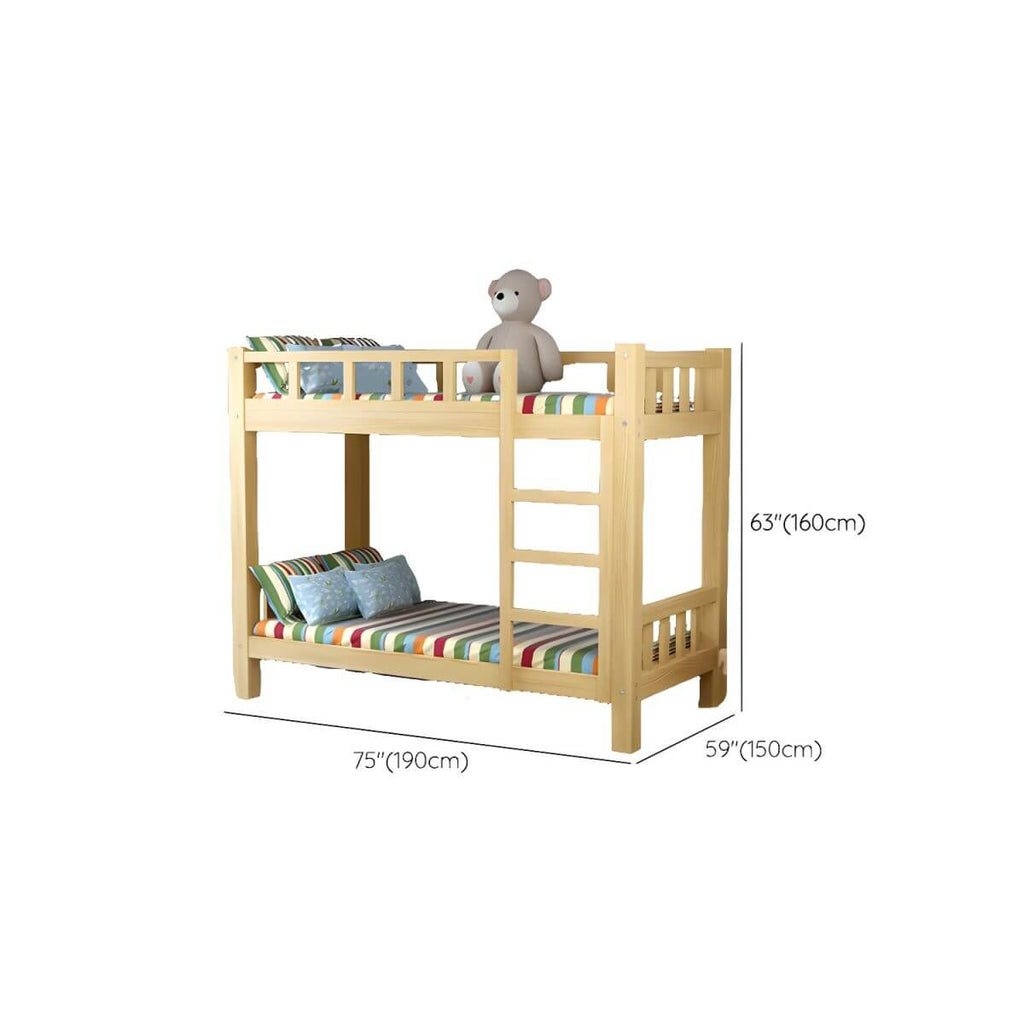 Modern Pine Wood Kids Bunk Bed with Storage Drawers in Natural Finish Dimensions