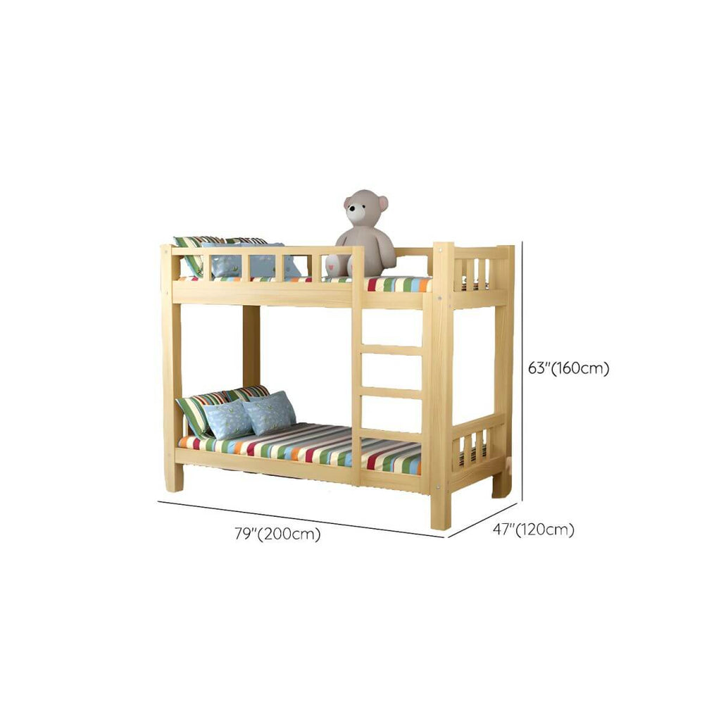 Modern Pine Wood Kids Bunk Bed with Storage Drawers in Natural Finish Dimensions