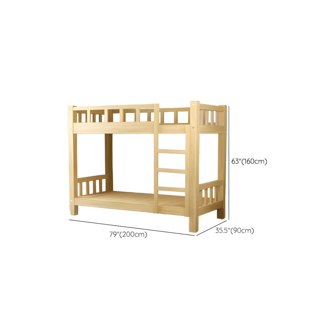 Modern Pine Wood Kids Bunk Bed with Storage Drawers in Natural Finish Dimensions