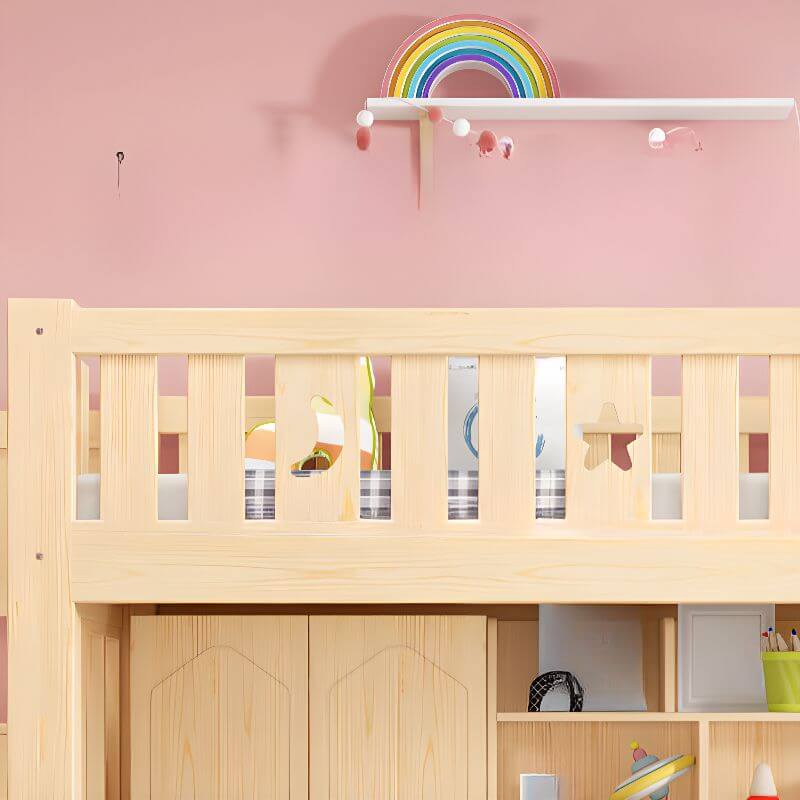 Modern Pine Wood Loft Bed Set with Mattress and Ladder