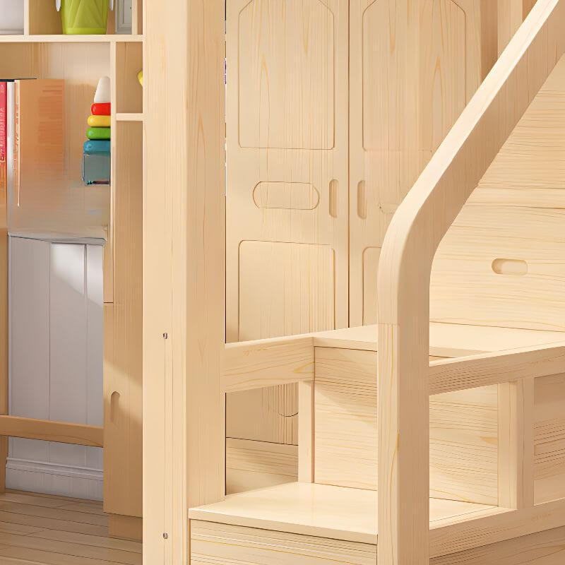 Modern Pine Wood Loft Bed Set with Mattress and Ladder