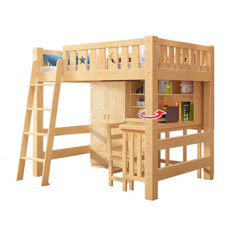 Modern Pine Wood Loft Bed Set with Mattress and Ladder