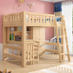 Modern Pine Wood Loft Bed Set with Mattress and Ladder