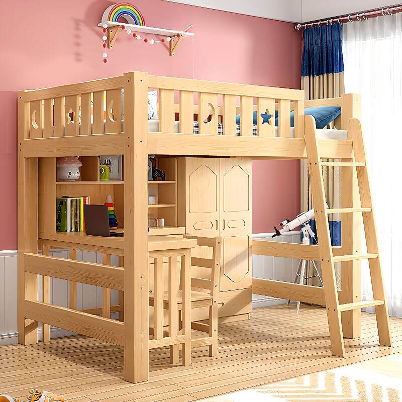 Modern Pine Wood Loft Bed Set with Mattress and Ladder Imagen secundaria del producto