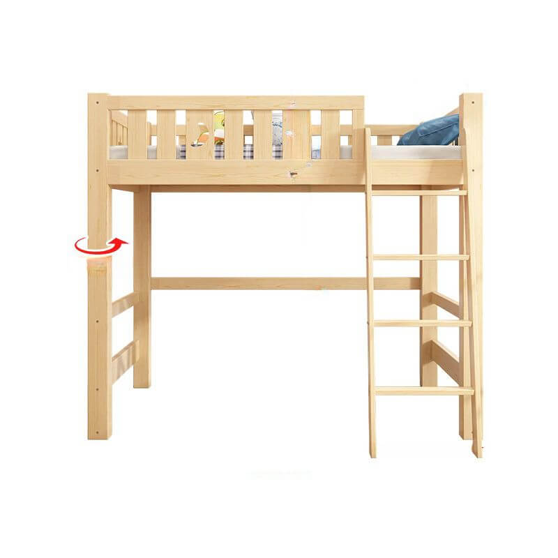 Modern Pine Wood Loft Bed Set with Mattress and Ladder