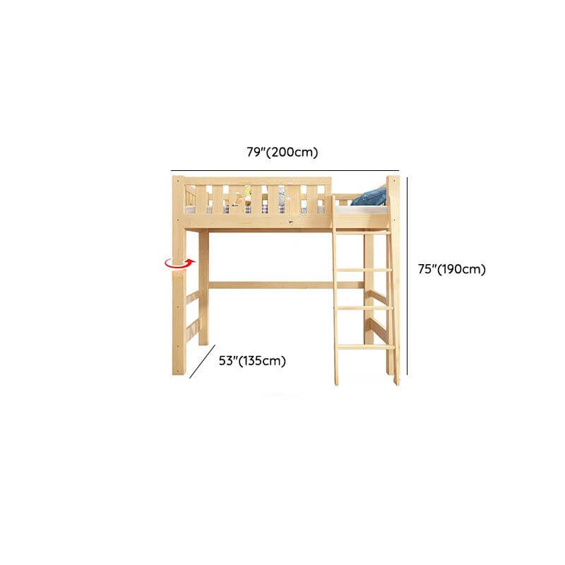 Modern Pine Wood Loft Bed Set with Mattress and Ladder Dimensions