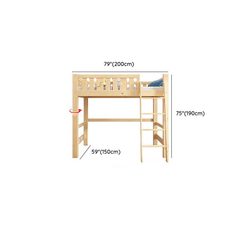 Modern Pine Wood Loft Bed Set with Mattress and Ladder Dimensions