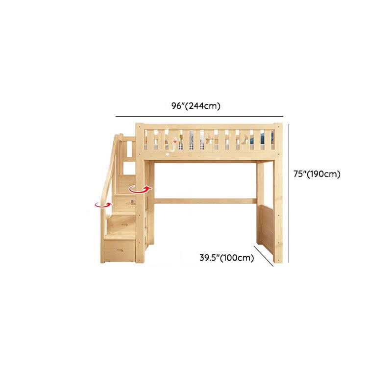 Modern Pine Wood Loft Bed Set with Mattress and Ladder Dimensions