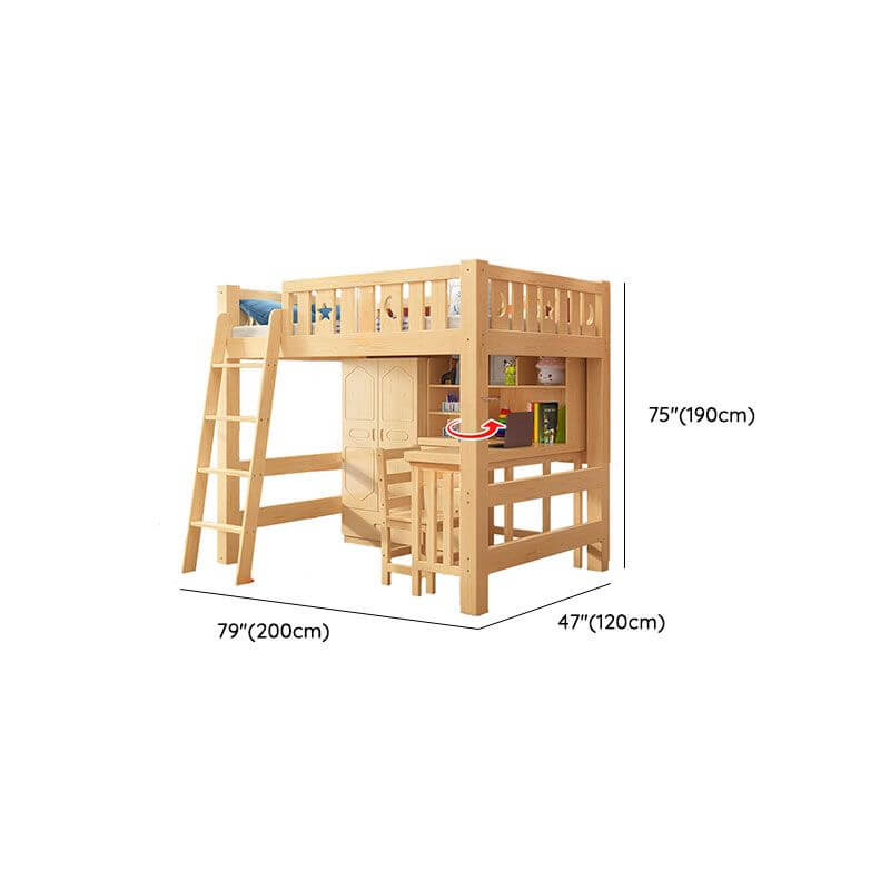Modern Pine Wood Loft Bed Set with Mattress and Ladder Dimensions