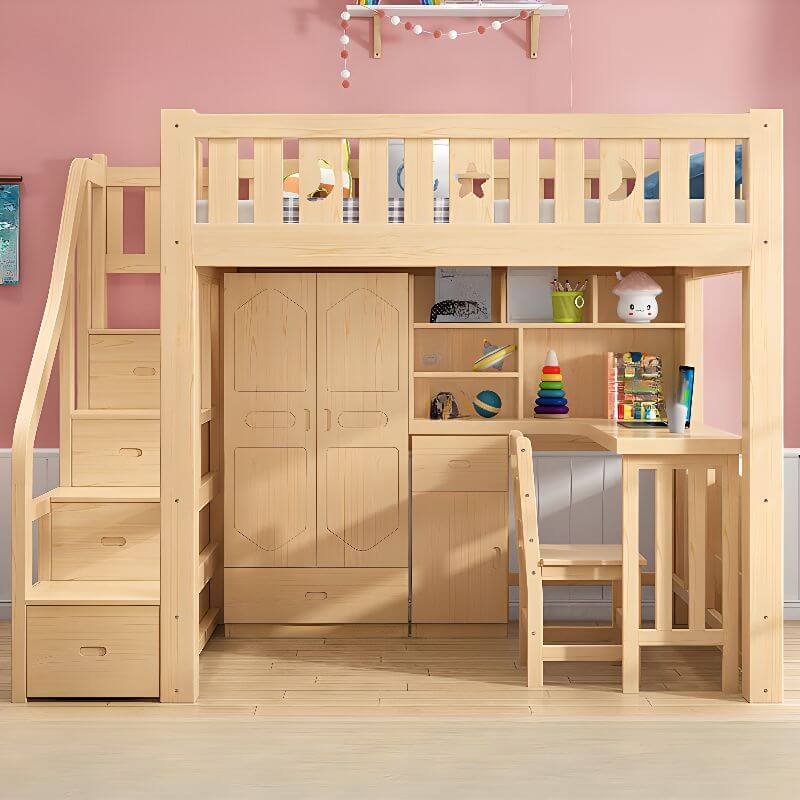 Modern Pine Wood Loft Bed Set with Mattress and Ladder Main Product Image