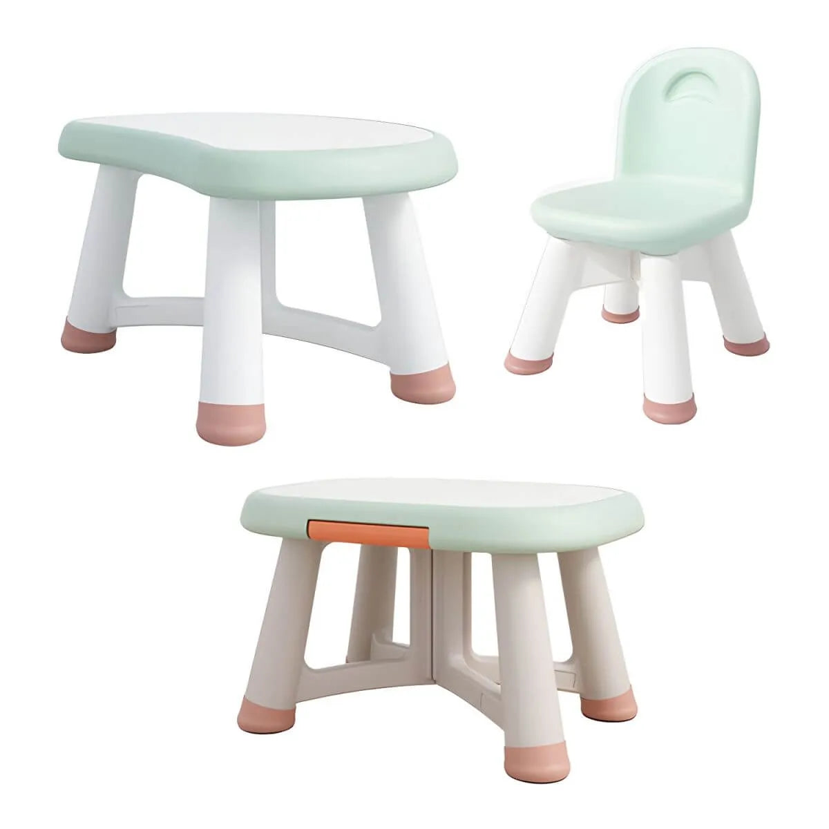 Modern Plastic Kids Writing Desk with Ergonomic Chair – Moon & Rectangle Shapes