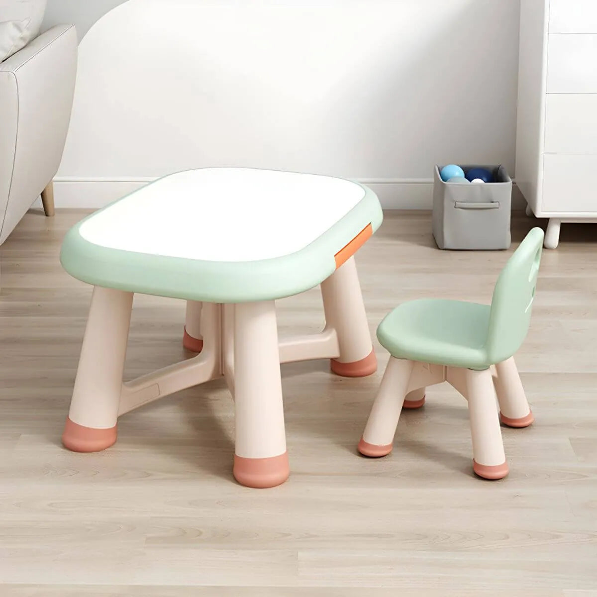 Modern Plastic Kids Writing Desk with Ergonomic Chair – Moon & Rectangle Shapes